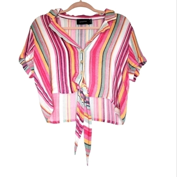 𝅺MINKPINK Striped Crop Top - Picture 1 of 5